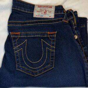 True Religion Women's Skinny Jeans - Dark Blue with Orange Stitching